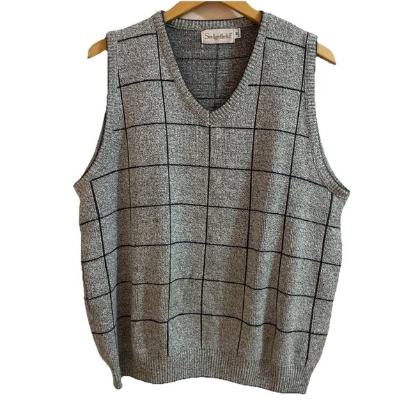 Vintage Sedgefield Sweater Vest Mens Medium Gray Check Made In USA Pullover Golf - Picture 1 of 8